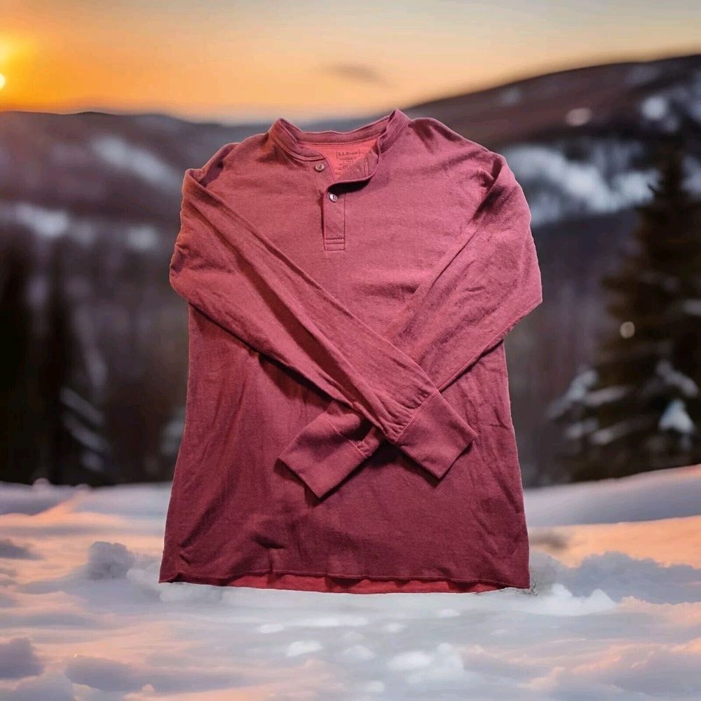 LL Bean Men's Large Tall Red Wool Henley Pullover Sweater 966